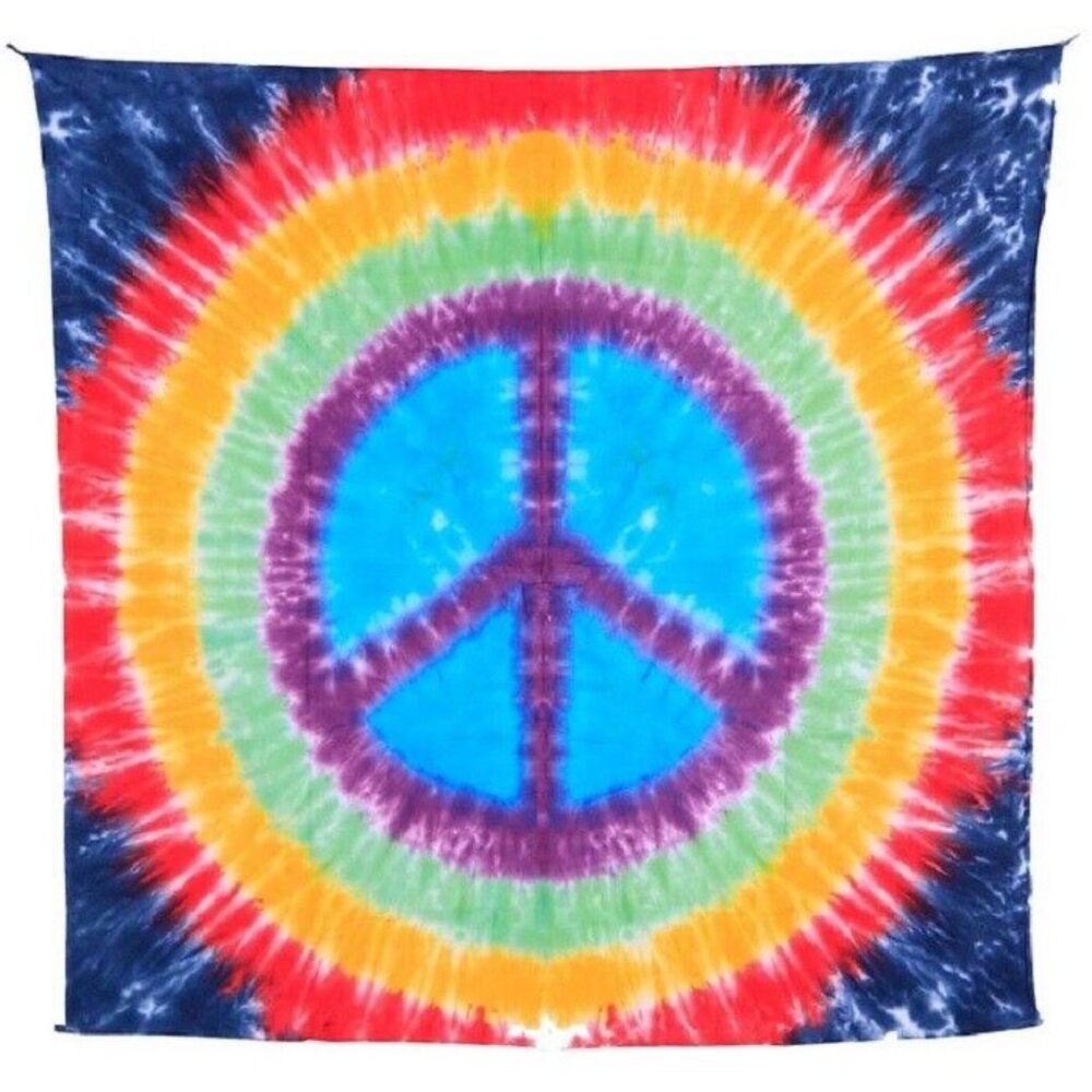 New Rainbow Peace Sign Tie Dye Gift Tapestry 58x58 Decorative Wall Hanging NIP